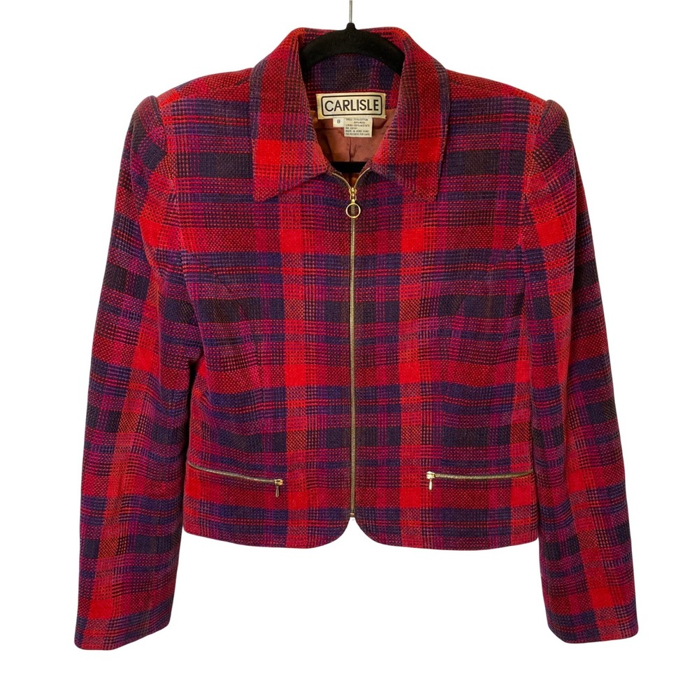 Vintage Carlisle Velvet Plaid Jacket Women 8 Wool Blend Cropped Preppy Academia